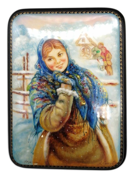 Шкатулка лаковая миниатюра "В синем платке" 11х14 см. арт. 8685233