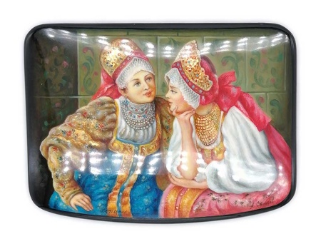 Шкатулка авторская лаковая миниатюра "Сплетницы"  11х15 см. арт. 795338