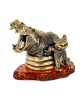 Фигурка из латуни с янтарем Бегемот и Кот Держись Бро 60х50 мм. арт. 2836
