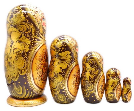 Матрешка золотые цветы 18 см. 5 мест арт. 643677