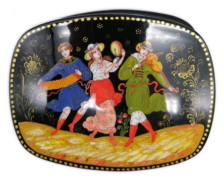 Шкатулка Палех "Пляски" 10х8 см. арт. 645611 