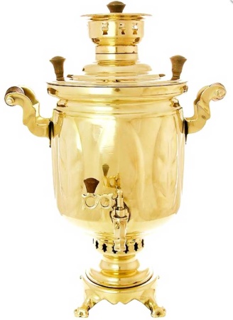 Угольный самовар 5 литров желтый "цилиндр" "Листья - ажурный" арт. 5864233 