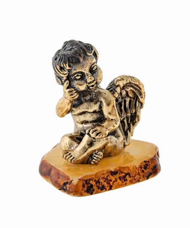 Фигурка из латуни с янтарем Ангел Большой 45х40 мм. арт. 1501