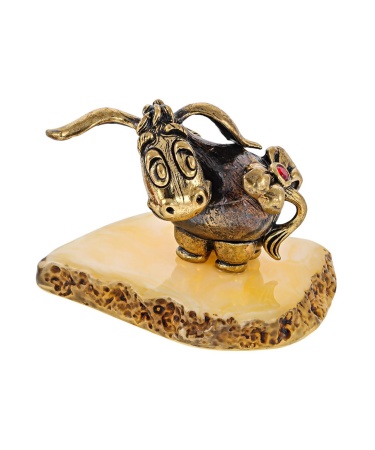 Фигурка из латуни с янтарем Ослик с бантиком 35х31 мм. арт. 400