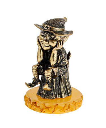 Фигурка из латуни с янтарем гном Бардзуки Гединин 35х55 мм. арт. 2895