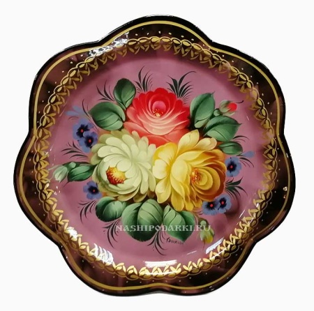 Металлический авторский поднос с цветами 15х15см арт. 921177 