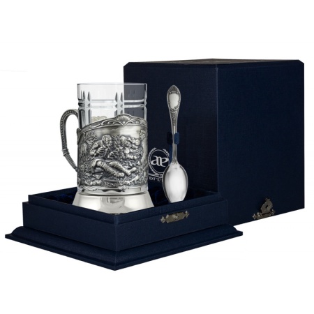 картинка Подстаканник серебряный "Охотники на привале" Артикул: 1022ПС00006, 153ЛЖ03006, Ф0170307, магазин подарков