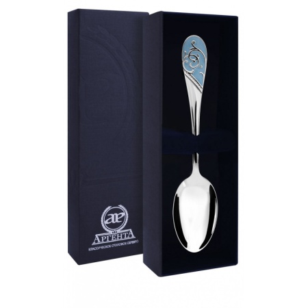 картинка Ложка чайная "Кружевные узоры" с голубой эмалью Артикул: 736ЛЖ03007_ГОЛУБОЙ, магазин подарков