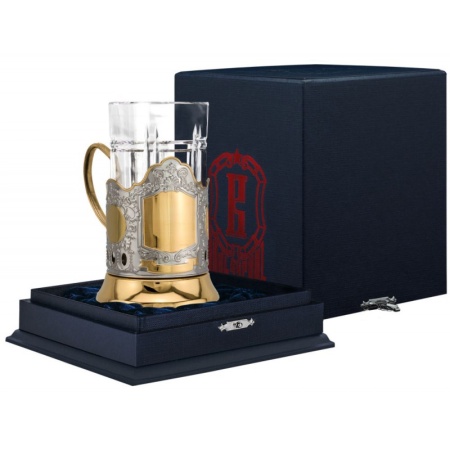 картинка Подстаканник никелированный "Под гравировку" с позолотой  