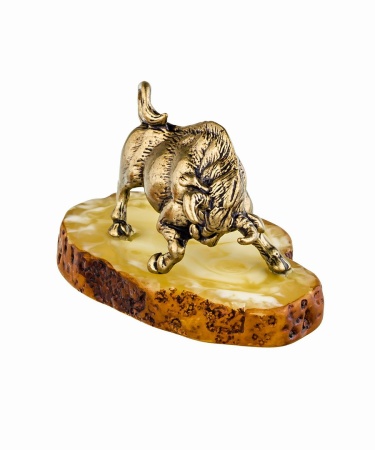 Фигурка из латуни с янтарем Бизон 46х27 мм. арт. 345