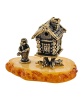 Фигурка из латуни с янтарем избушка с бабой Ягой 55х45 мм. арт. 2610