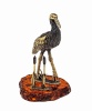 Фигурка из латуни с янтарем Птица Аист в камышах арт. 1129