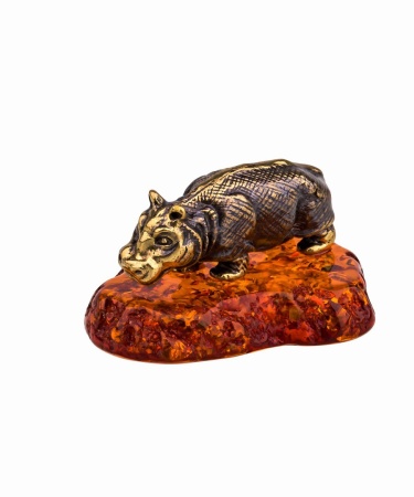 Фигурка из латуни с янтарем Бегемотик 42х21 мм. арт. 833