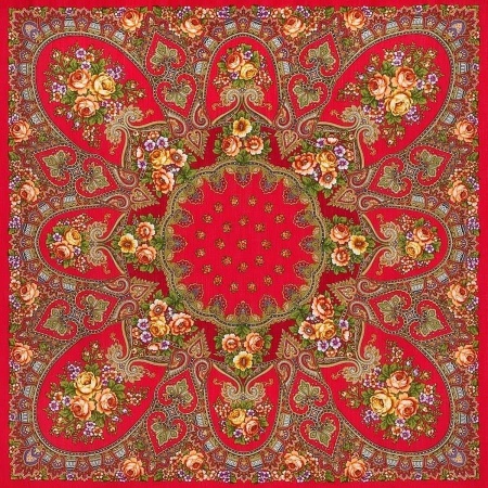 Павлопосадский платок 146/5 Венский вальс красный арт. 238812 