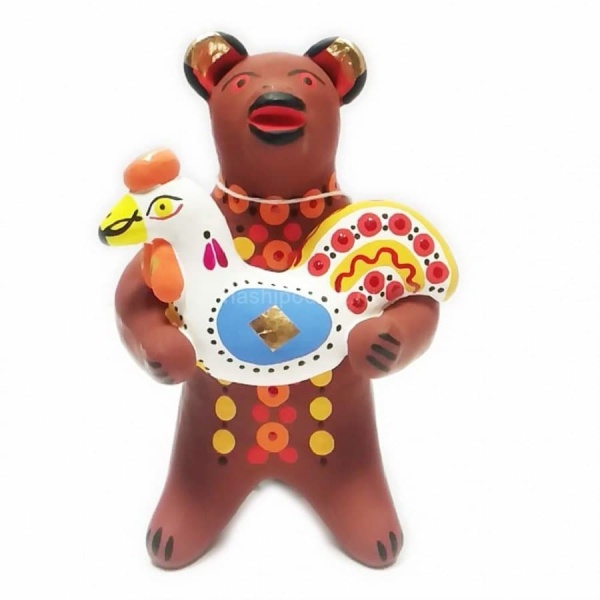Дымковская игрушка "Медведь с петушком" 10х6см арт. 118167