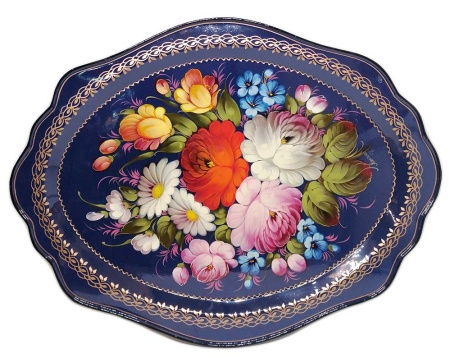 Поднос в стиле жостово синий 36х48 см. арт. 585522  Поднос в стиле жостово синий 36х48 см. арт. 585522