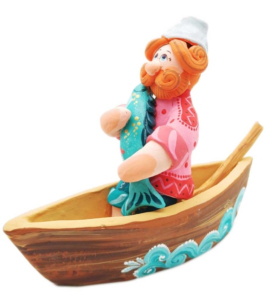 Ковровская игрушка "Рыбак в лодке" 15х19 см. арт. 889365313