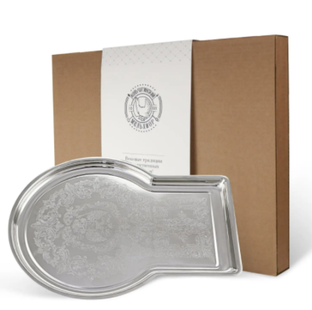 Поднос для самовара с гравированным рисунком никелированный в коробке Артикул: С9108/2_К 