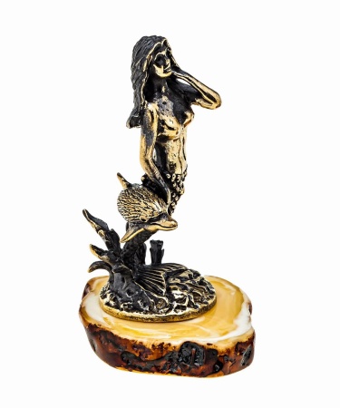 Фигурка из латуни с янтарем русалка с дельфином 45х65 мм. арт. 1166