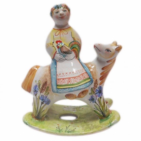 Майолика качалка "Девочка на лошадке с петушком" 11х10см арт. 1118217 