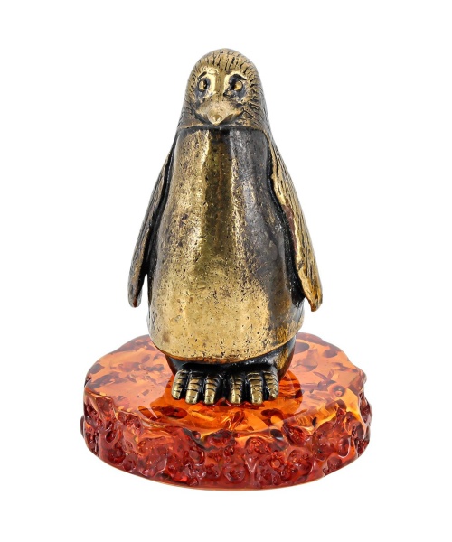 Фигурка из латуни с янтарем Птица Пингвин 35х40 мм. арт. 431