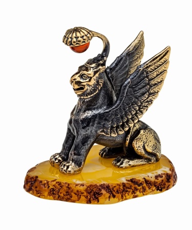 Фигурка из латуни с янтарем Грифон 55х55 мм. арт. 1114