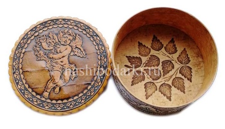 картинка Шкатулка береста (Ангел) 8х4см арт. 7651934 магазин русских сувениров  Наши подарки