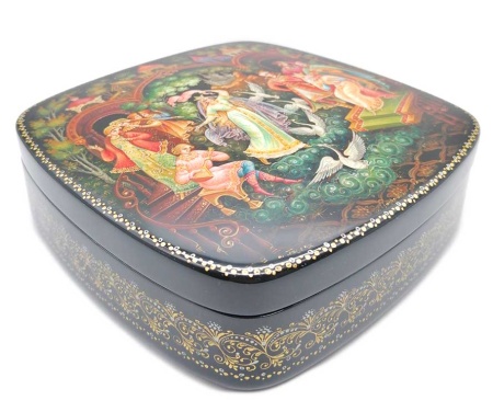 Авторская высокохудожественная шкатулка Палех "Царевна лягушка"  15х15 см. арт. 6846522 