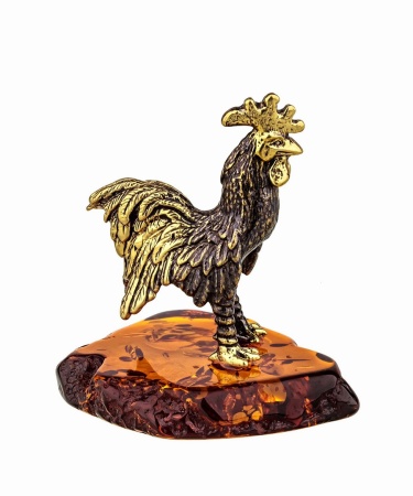 Фигурка из латуни с янтарем Птица Петух Шабо 40х47 мм. арт. 886