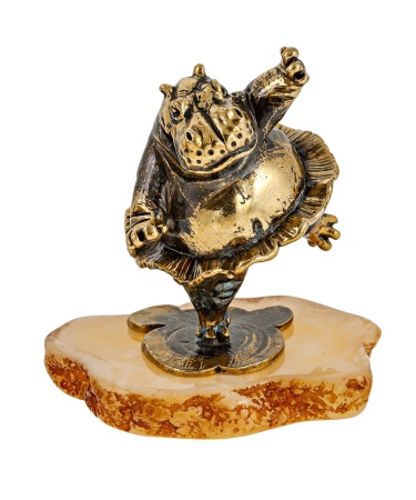 Фигурка из латуни с янтарем Бегемот Балет маленький 50х50 мм. арт. 2842
