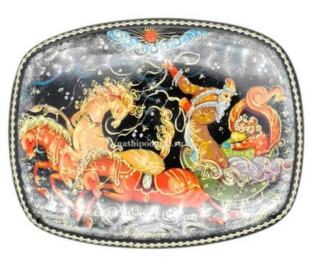 Шкатулка Палех "Тройка" 10х8 см. арт. 43678523  Шкатулка Палех "Тройка" 10х8 см. арт. 43678523