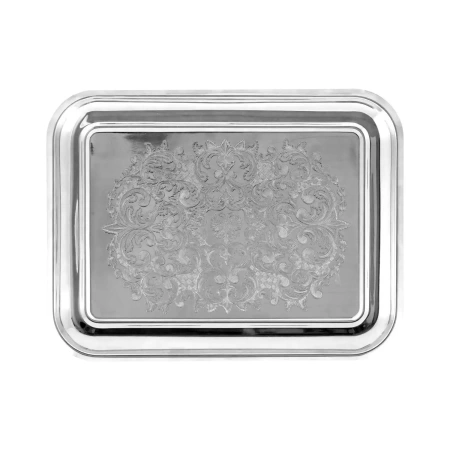 Поднос прямоугольный с гравированным рисунком никелированный  Артикул:  С79508 
