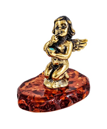 Фигурка из латуни с янтарем Амурчик сидячий 32х33 мм. арт. 293