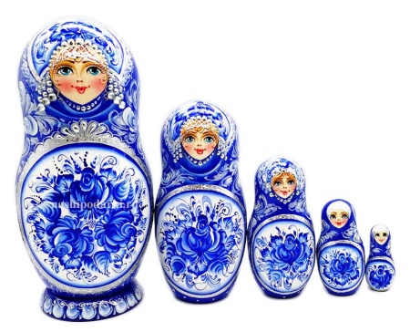 Матрешка под Гжель 5 мест 17 см. арт. 797771  Матрешка под Гжель 5 мест 17 см. арт. 797771