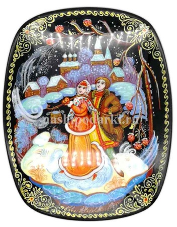 Шкатулка Палех "Встреча" 11х9 см. арт. 2346583 