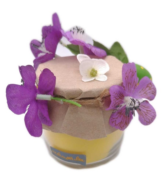 Свечка подарочная в баночке с цветочками 7х7 см. арт. 689339