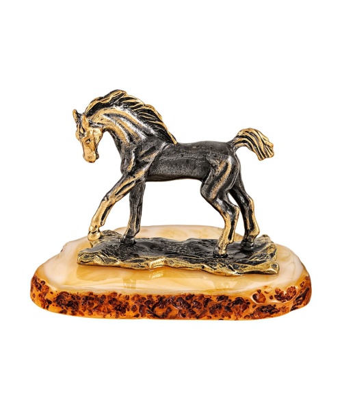 Фигурка из латуни с янтарем Лошадь Мустанг 55х45 мм. арт. 2081