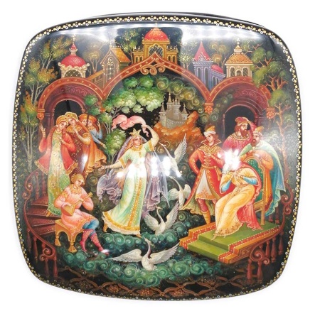 Авторская высокохудожественная шкатулка Палех "Царевна лягушка"  15х15 см. арт. 6846522 