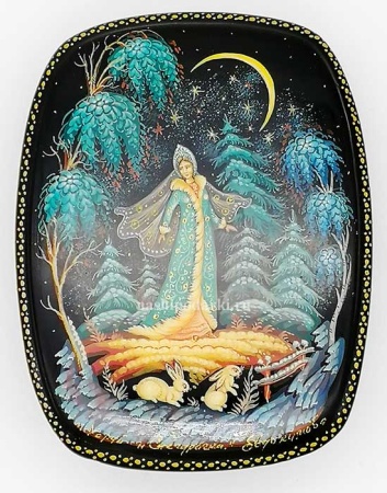 Лаковая миниатюра шкатулка холуй Снегурочка 10х8см арт. 8639