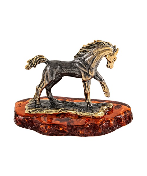 Фигурка из латуни с янтарем Лошадь Мустанг 55х45 мм. арт. 2081