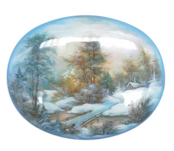 Шкатулка лаковая миниатюра "Зимний пейзаж" 13х11 см. арт. 794439