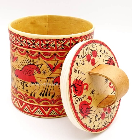 картинка Туес северная мезенская роспись 13х10 см. арт. 457997 магазин русских сувениров  Наши подарки