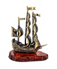 Фигурка из латуни с янтарем Корабль Фрегат 50х70 мм. арт. 200