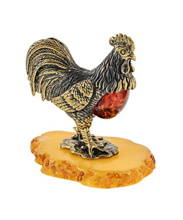Фигурка из латуни с янтарем Птица Петух Сибрайт 55х55 мм. арт. 1256