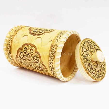 картинка Береста Туес "Жар птица" 19х11см арт. 220119117 магазин русских сувениров  Наши подарки