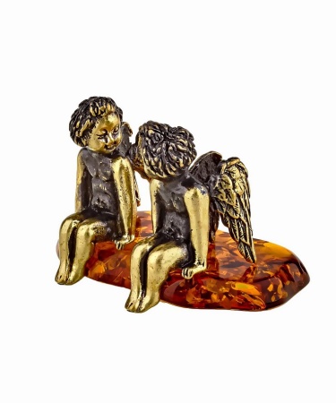 Фигурка из латуни с янтарем Ангелочки 48х35 мм. арт. 905