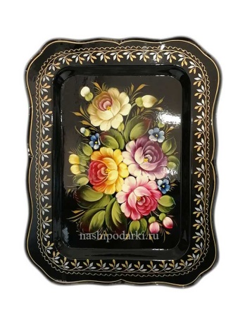  Металлический авторский поднос с цветами 31х24см черный арт. 87622892 