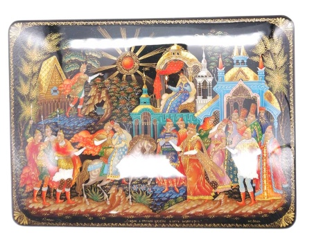 Шкатулка Палех "Сказка о спящей царевне и семи богатырях" 19х14 см. арт. 5744226 