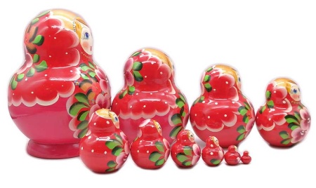 Матрешка круглая красная 14 см. 10 см. арт. 7834222