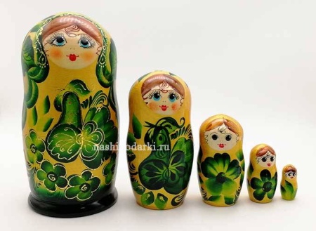 Матрешка "Петушок" зеленая 15см 5 мест арт. 965445